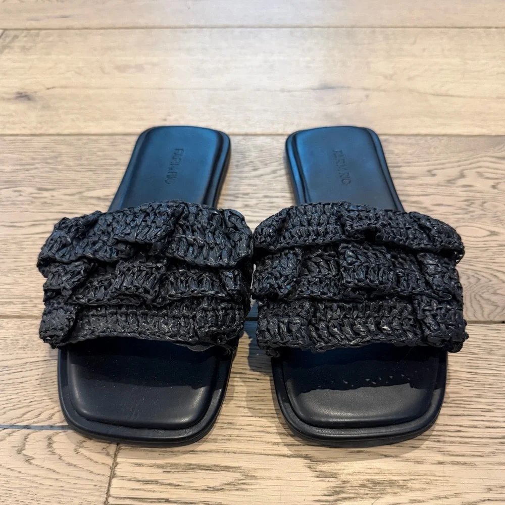 FARM Rio Black Crochet Ruffle Slide - Picture 2 of 4
